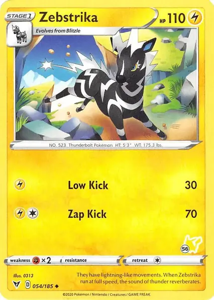 Zebstrika - 054/185 (#56 Pikachu Stamped)