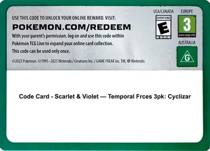Code Card - Scarlet & Violet Temporal Forces 3 Pack Blister [Cyclizar]
