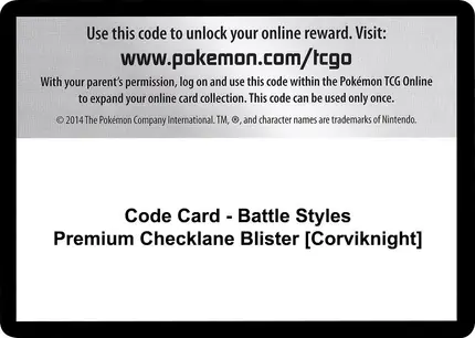 Code Card - Battle Styles Premium Checklane Blister [Corviknight]