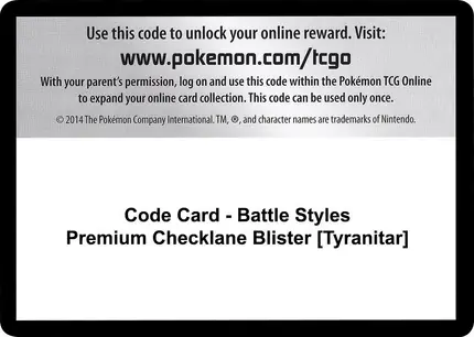 Code Card - Battle Styles Premium Checklane Blister [Tyranitar]